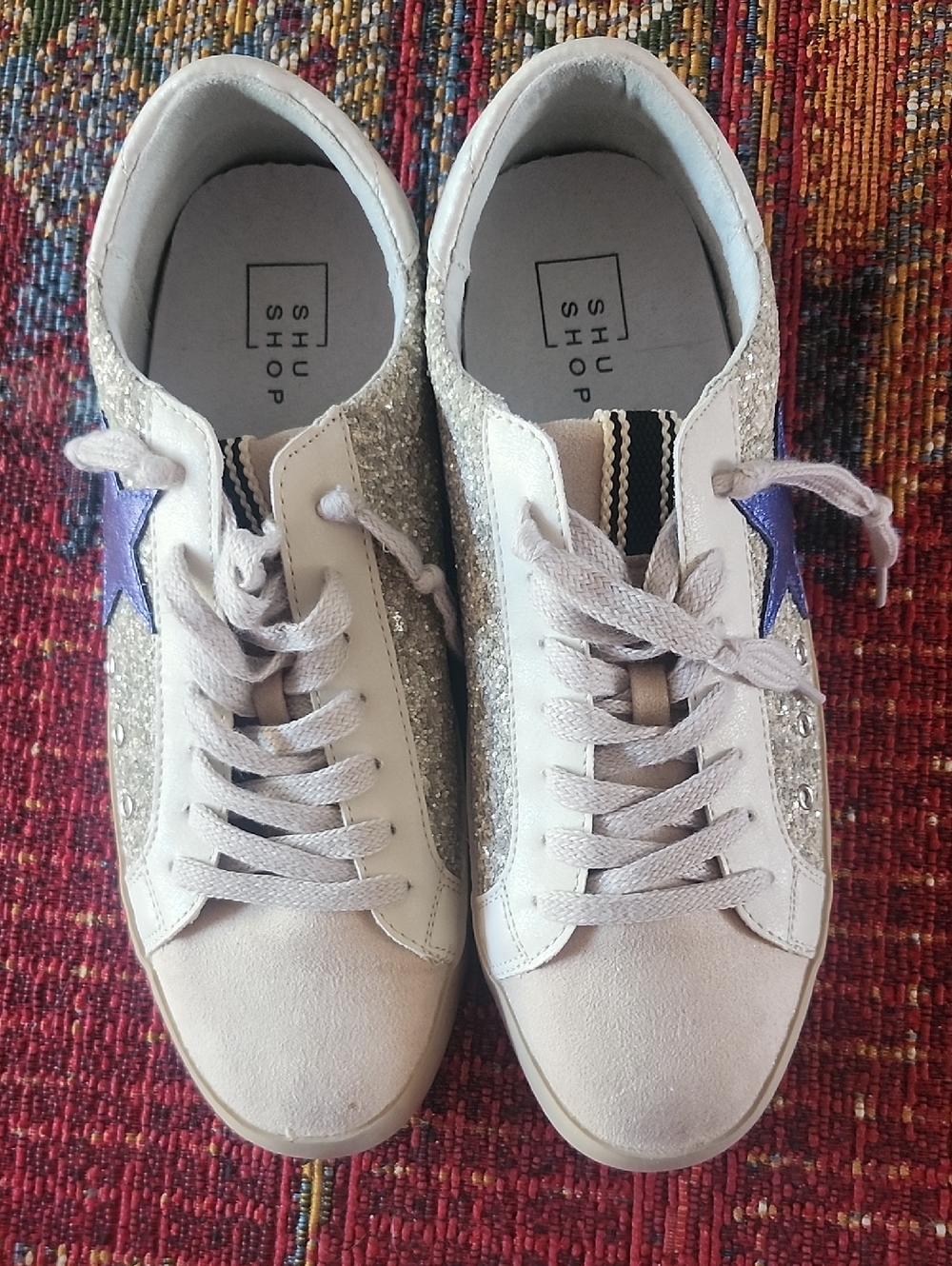 Shu Shop Pearl Glitter Women's With Blue Stars Sneakers